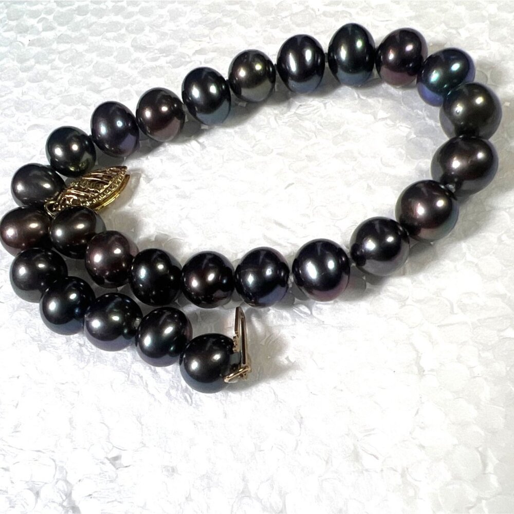 JCM Bracelet Peacock Pearl 10k Gold Safety Clasp Authentic JACMEL 7" 7mm Artisan